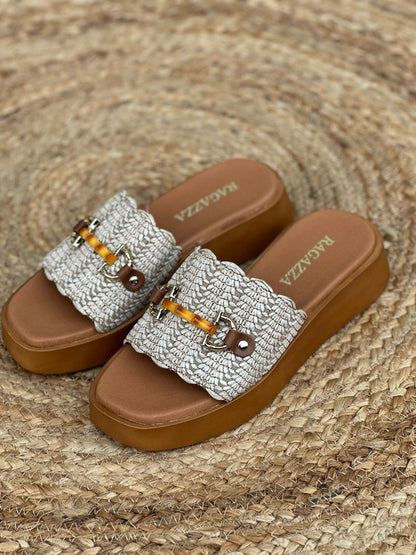 Flatforms δερμάτινα σανδάλια με φαρδιά φάσα Ragazza 01163