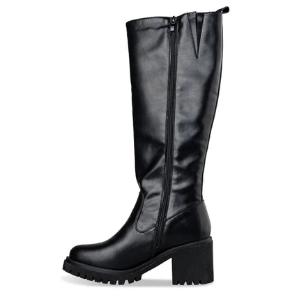 RIDING KNEE-HIGH BOOTS BLOCK HEEL
