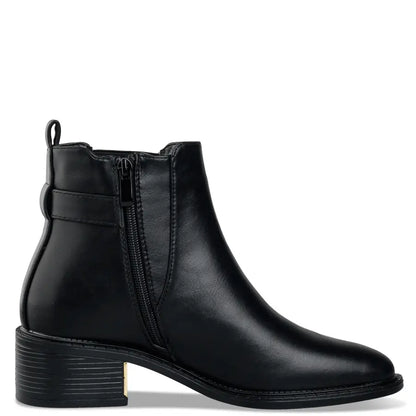 BUCKLE STRAP MID-HEEL BOOTIES