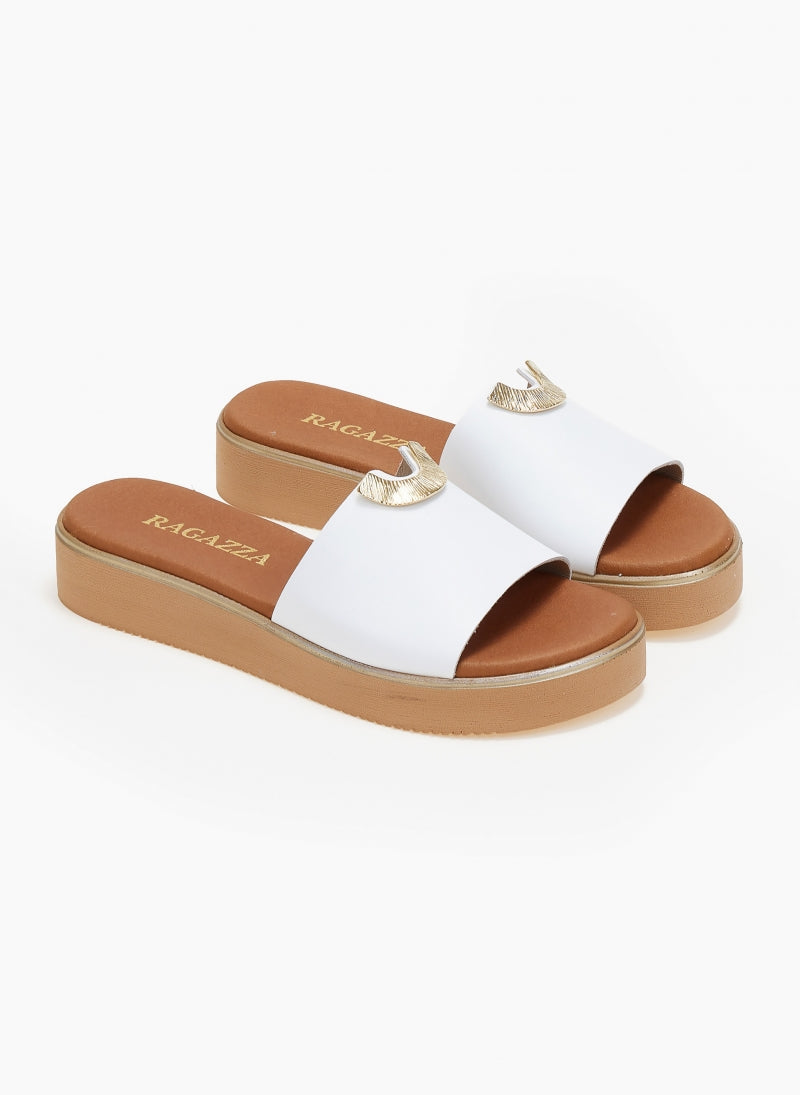 Σανδάλια flatforms δερμάτινα με μεταλλικό σχέδιο Ragazza 01083
