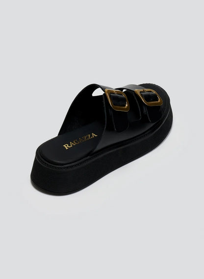 Σανδάλια flatforms δερμάτινα με τοκάδες Ragazza 01236